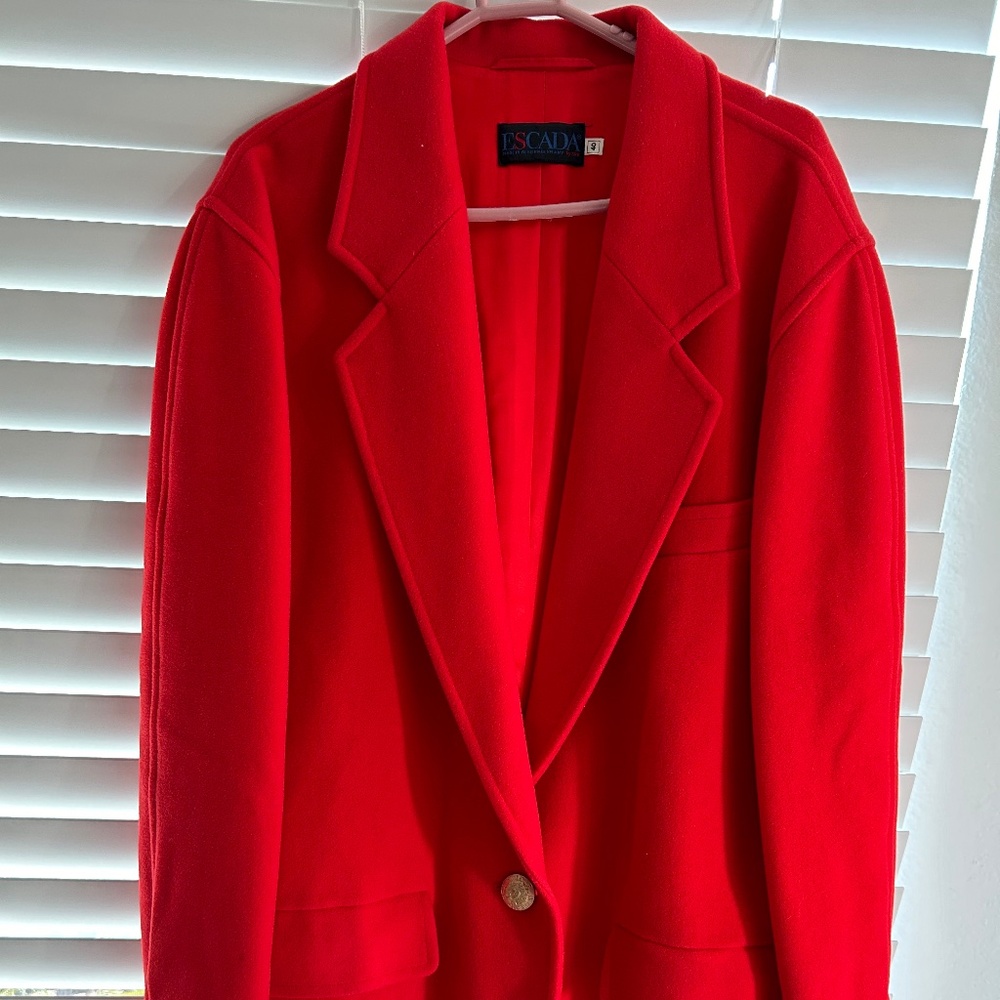 Escada One Button Cherry Red Coat. Size 40